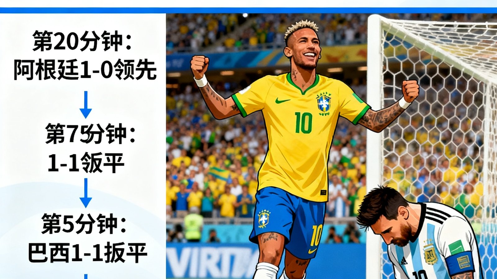 世界杯赛后战报：巴西2-1逆转阿根廷，内马尔补时绝杀